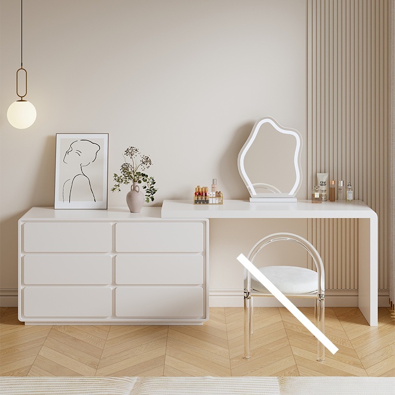 Comodador de madera sólida pintado dormitorio principal moderno simple cama de aire de crema cauda armario de maquillaje giratorio integrado