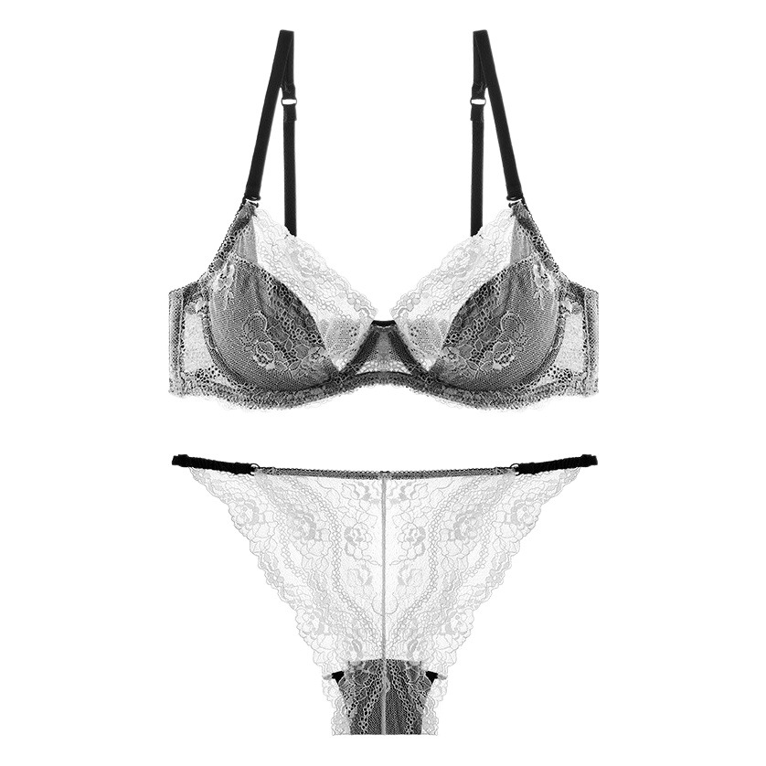Estilo francés europeo y americano Ropa Interior Negra traje de encaje color a juego de las mujeres sujetador anillo de acero sujetador sexy puro deseo sujetador traje