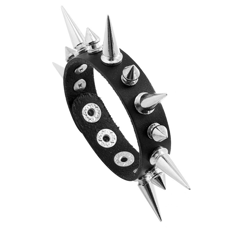 Cross-Border Hot-Selling New Punk Style Exaggerated Spiked Cowhide Bracelet Personalized Trendy Rivet Men's Bracelet