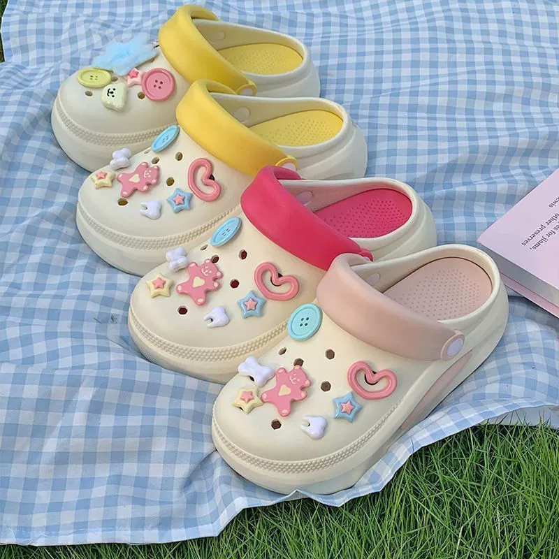 Летние сабо на толстой подошве с допамином для летней верхней одежды, новые уличные пляжные сандалии и тапочки с закругленным носком.