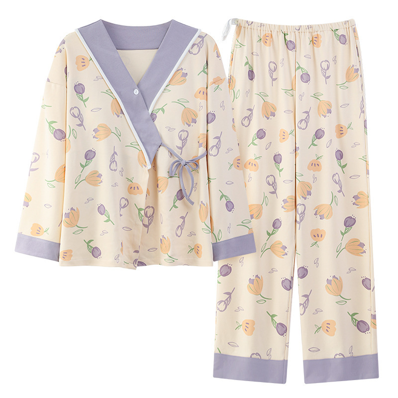 带胸垫月子服秋冬季产后大码孕妇睡衣产妇坐月哺乳喂奶家居服套装|undefined