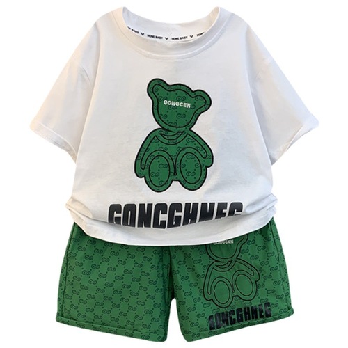 Summer boys' suits summer clothes  new pure cotton short-sleeved tops ice silk shorts medium and large children's western style two-piece set