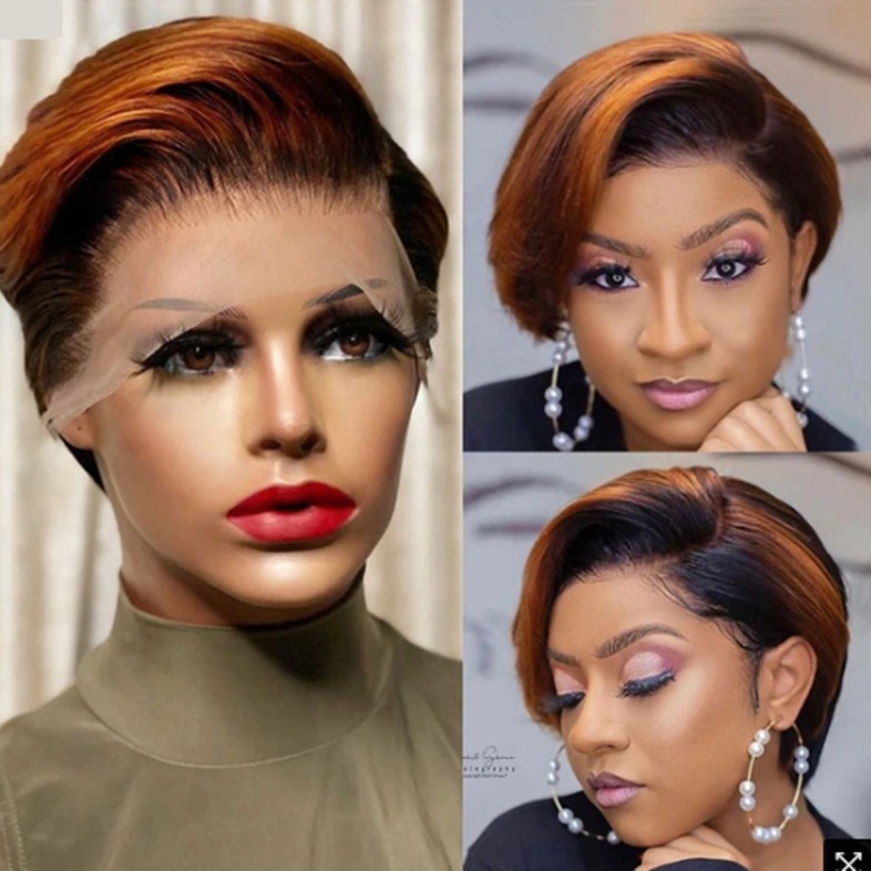 Amazon peluca corta peluca europea y americana de moda de las mujeres teñido pelo corto recto botón neto de fibra química cubierta de la cabeza del pelo