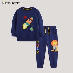 AostaBetty 子供スーツ秋の新作男の子ズボンスーツファッション動物刺繍ラウンドネックスウェットシャツ