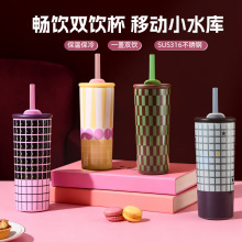 2025新款保温杯咖啡杯316内胆不锈钢女高颜值外出携带吸管水杯子