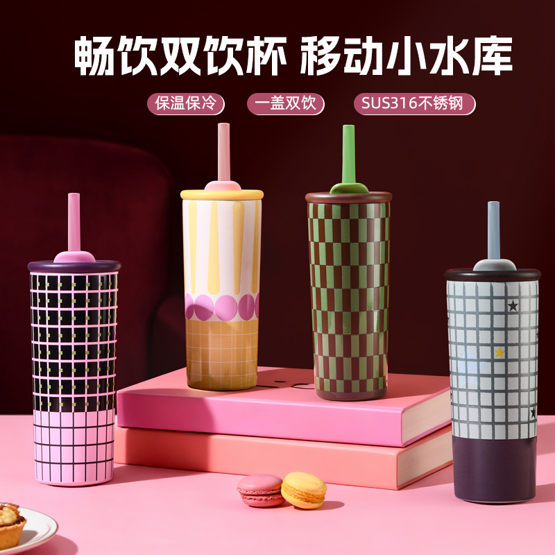 2025新款保温杯咖啡杯316内胆不锈钢女高颜值外出携带吸管水杯子