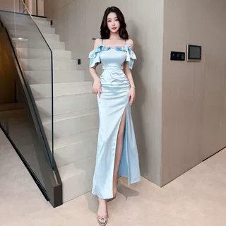 夜总店性感连衣裙减龄足浴柔式养生工作服简约露肩吊带晚礼服裙