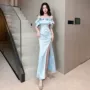 养生足浴露肩性感连衣裙