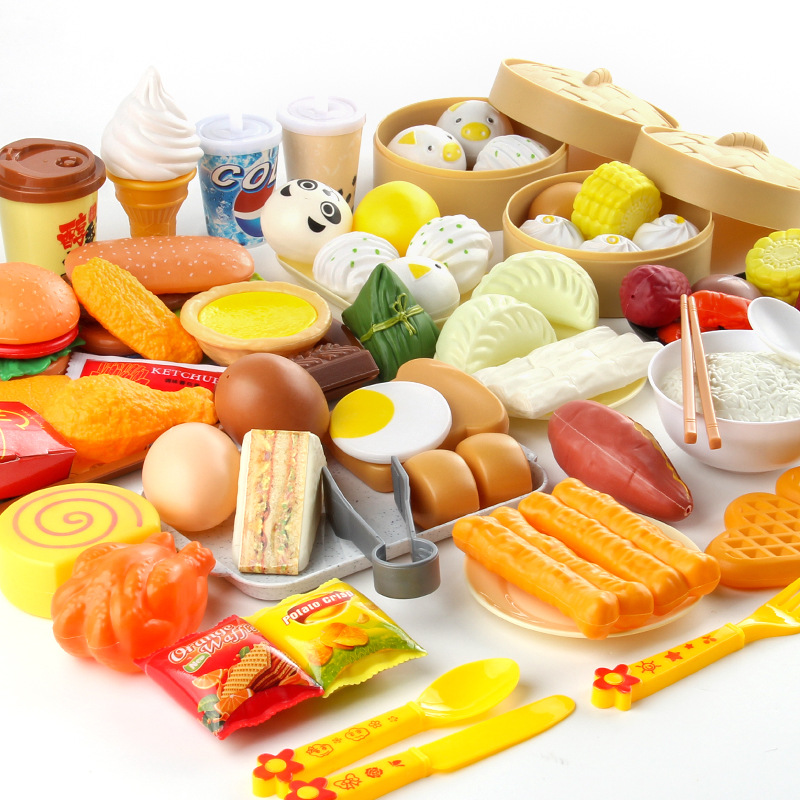 Simulación educativa de los niños cocina traje de comida bolsa de vapor sushi masa frita palos desayuno hamburguesa juego casa Juguetes