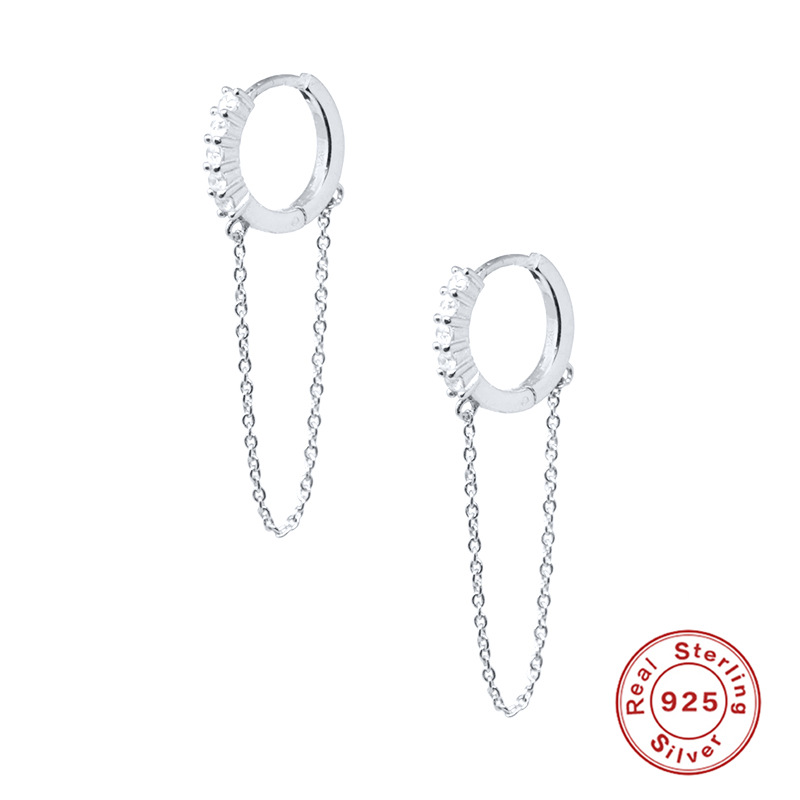 Style Simple Couleur Unie Argent Placage Chaîne Incruster Zircon Des Boucles D'oreilles 1 Paire display picture 3