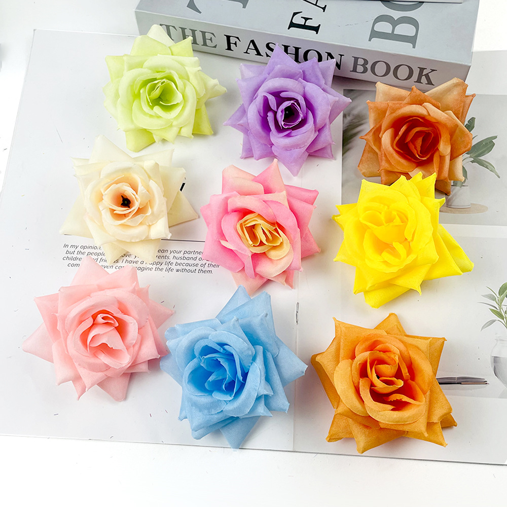 Flor de rosa simulada diámetro 8cm esquina cabeza de rosa al por mayor pared de flores decoración de ropa flor falsa hilada de flores