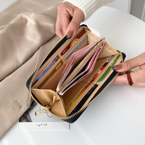 Cross-border  women's rhombus embroidery thread long wallet multi-card slot mobile phone bag large capacity fashion card holder coin purse