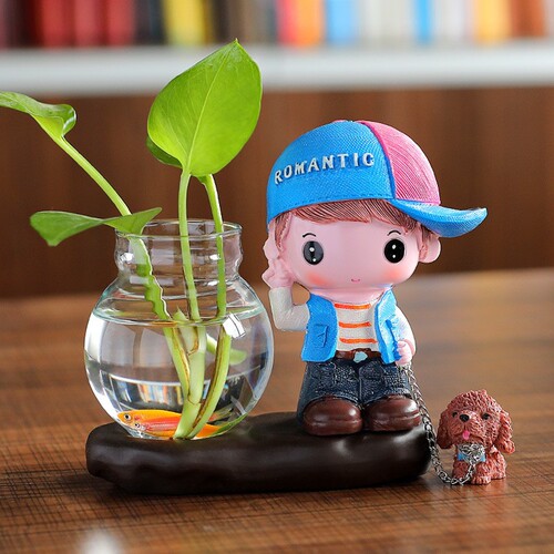 Tang Yi Creative Crafts Home Decoration Cute Couple Doll Flower Arrangement Hydroponic Pothos Vase Desk Accessories
