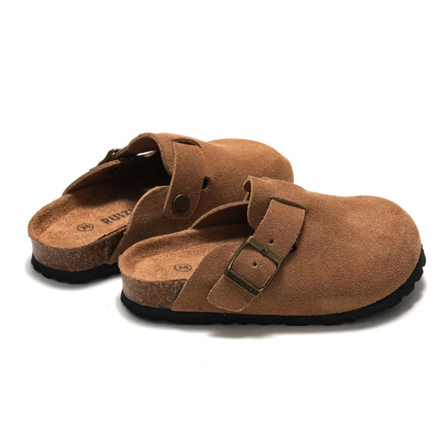RUIZUSTOCK Autumn/Winter Kids' Cork Slippers, Genuine Leather Sandals for Boys, and Matte Cowhide Closed-Toe Shoes for Girls