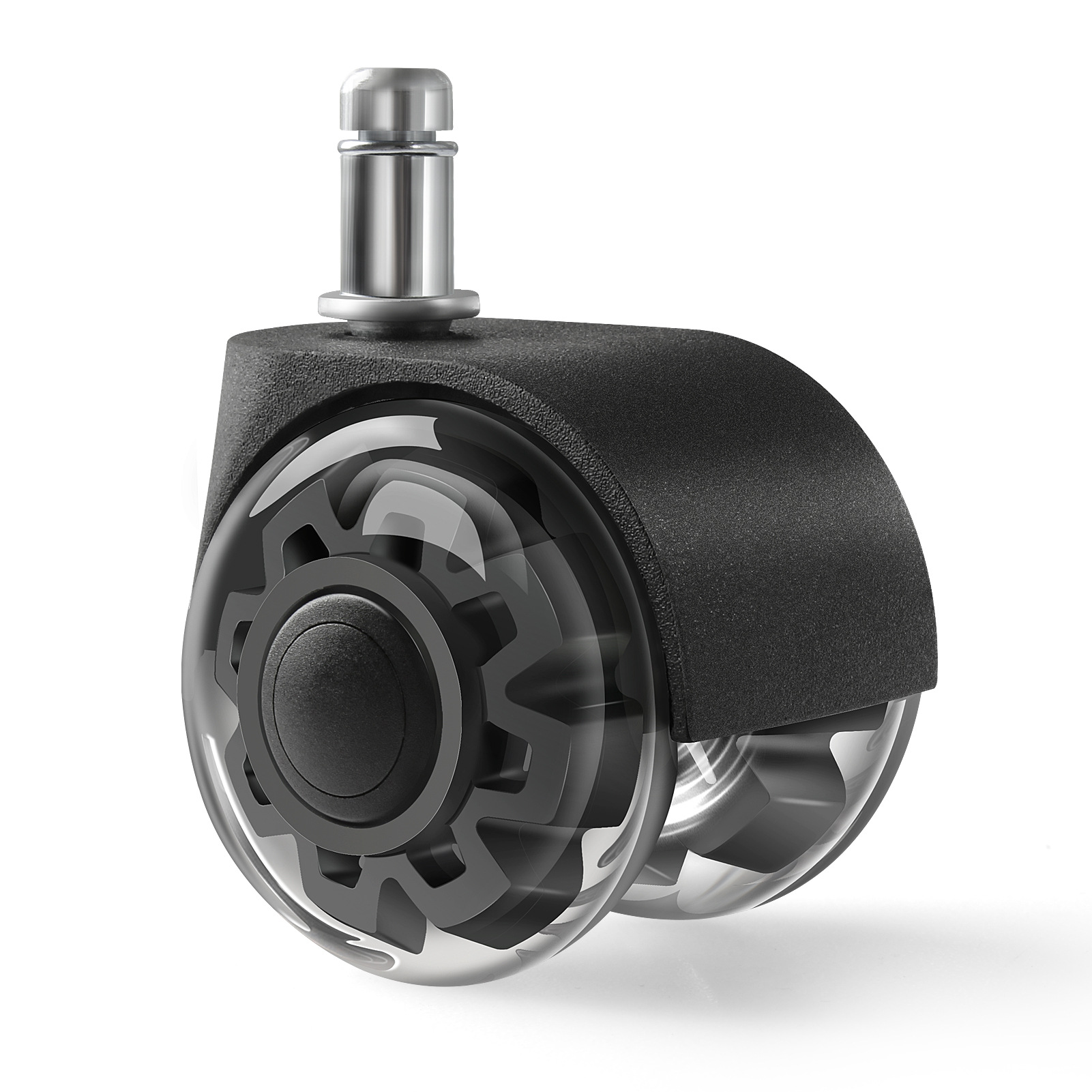 2inch 컵 입이 없는 투명 이중 휠 블랙 코어 기어