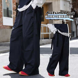 初中女童工装裤春秋装大码宽松直筒裤中大童休闲裤长裤子青少女