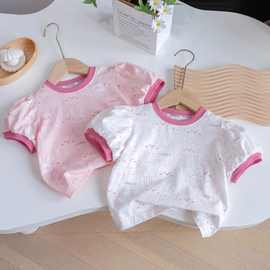 夏季新款女童短袖T恤洋气百搭卡通小兔满印印花洋气女宝宝小清新