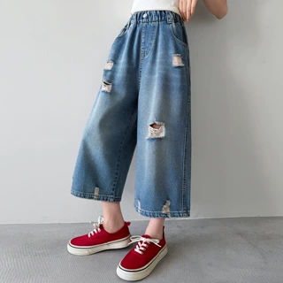 女童破洞牛仔裤2026夏季新款韩版七分裤大儿童洋气百搭休闲裤子潮