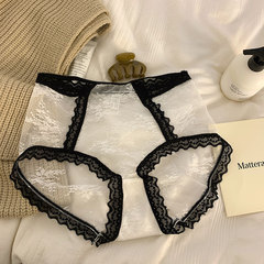 新款高腰性感蕾絲少女內褲女士撞色半透明甜美純欲內褲女
