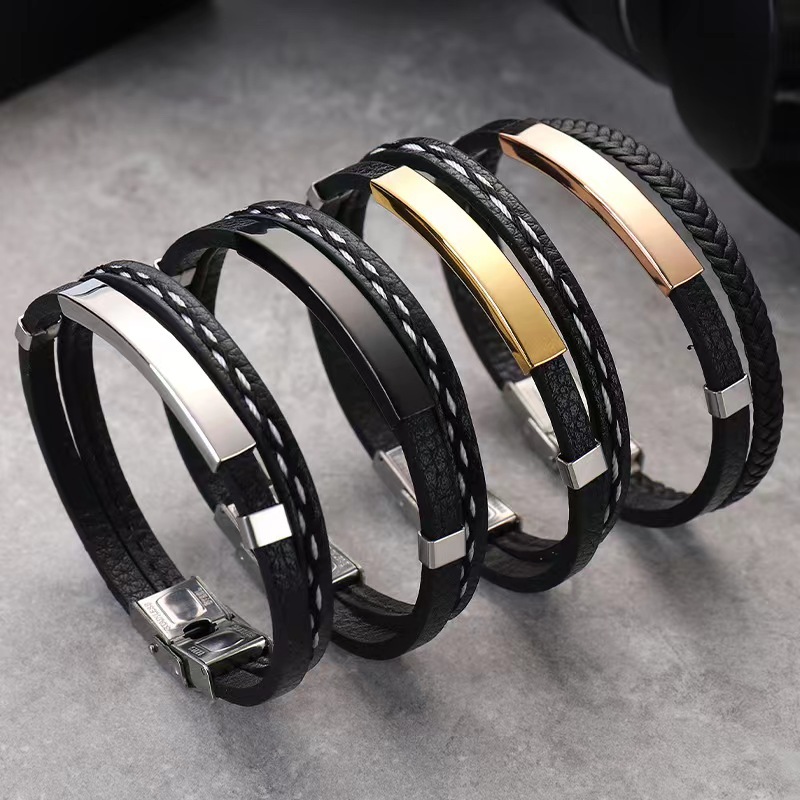 20g Weight wristband, Bracelets Classification 1 Piece Quantity Holiday, Daily Occasion Pu Leather Material Geometric, Customization Laser Engraving Pattern Couple, Men's Gender Retro, Punk, Simple Style Style Braid, Polishing Craft Couple Men's Retro Punk Simple Style Wristband Bracelets Geometric Customization Laser Engraving Pu Leather Braid Men Cord & Leather Bracelets 无