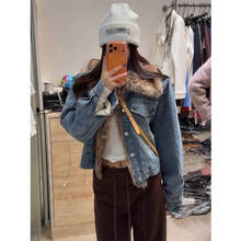 2025冬季新款韩版辣妹毛领拼接宽松显瘦加厚夹棉保暖牛仔短外套女