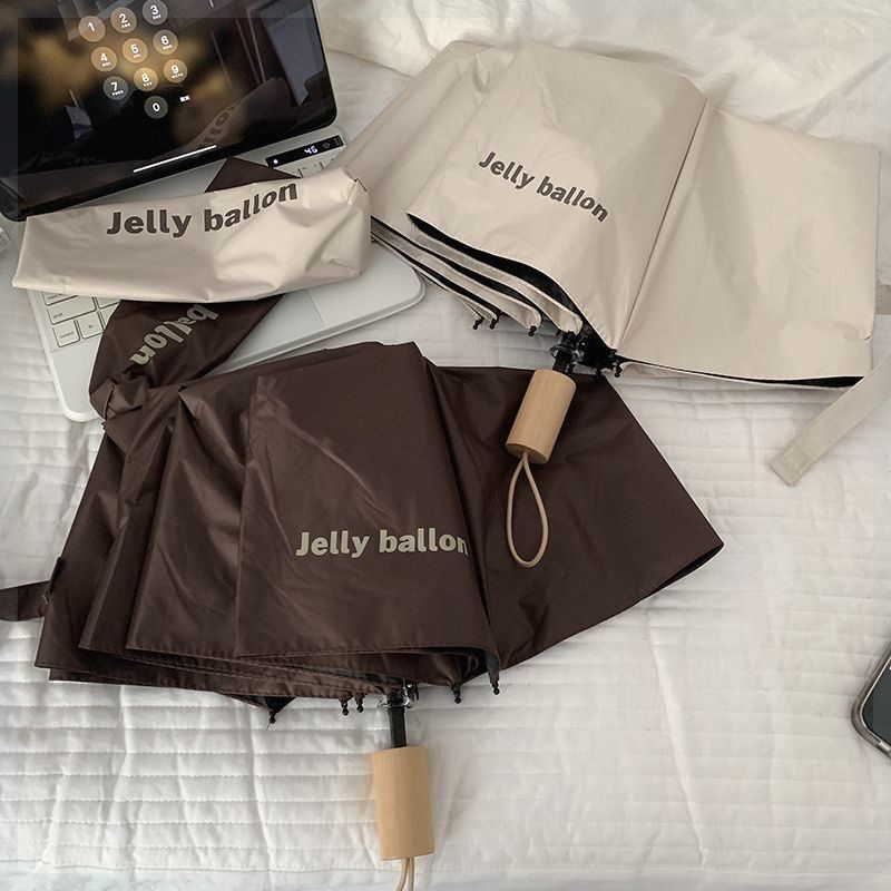 Solid Color Simple American Folding Umbrella Sunlight and Rain Dual-use Sun Protection UV Protection Sun Umbrella Women's Fashionable Portable Sunshade Umbrella