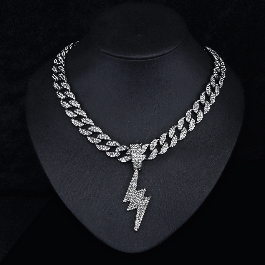 Rhinestones Inlay Material Pendant Necklace, Necklace Pendant Classification Hip-Hop Lightning Alloy Inlay Rhinestones Unisex Pendant Necklace Necklace Pendant Men Pendant Necklaces