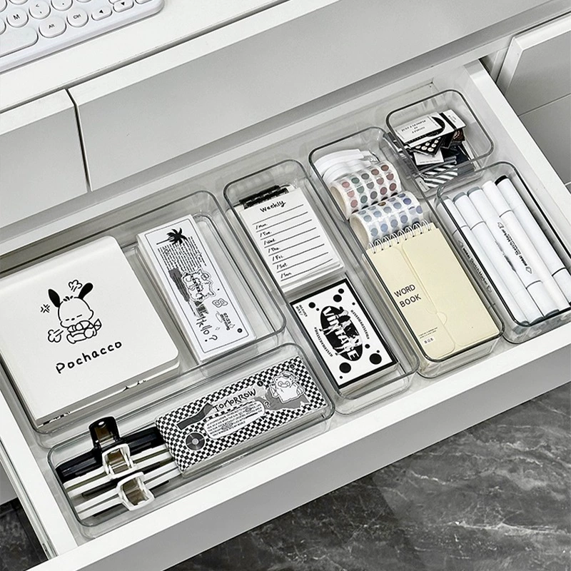 Drawer Partition Storage Box, PET Transparent Organizer, Multiple Sizes (Small–XL)