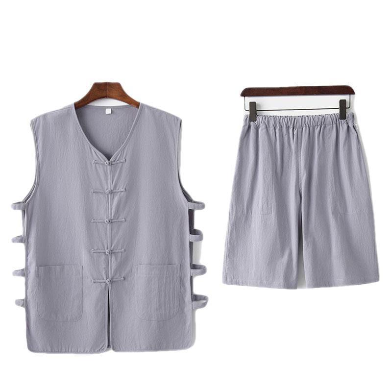 Traje Tang, traje de chaleco para hombres de mediana edad y ancianos, traje de papá para hombres de verano, chaleco de verano para ancianos, ropa de abuelo Hanfu