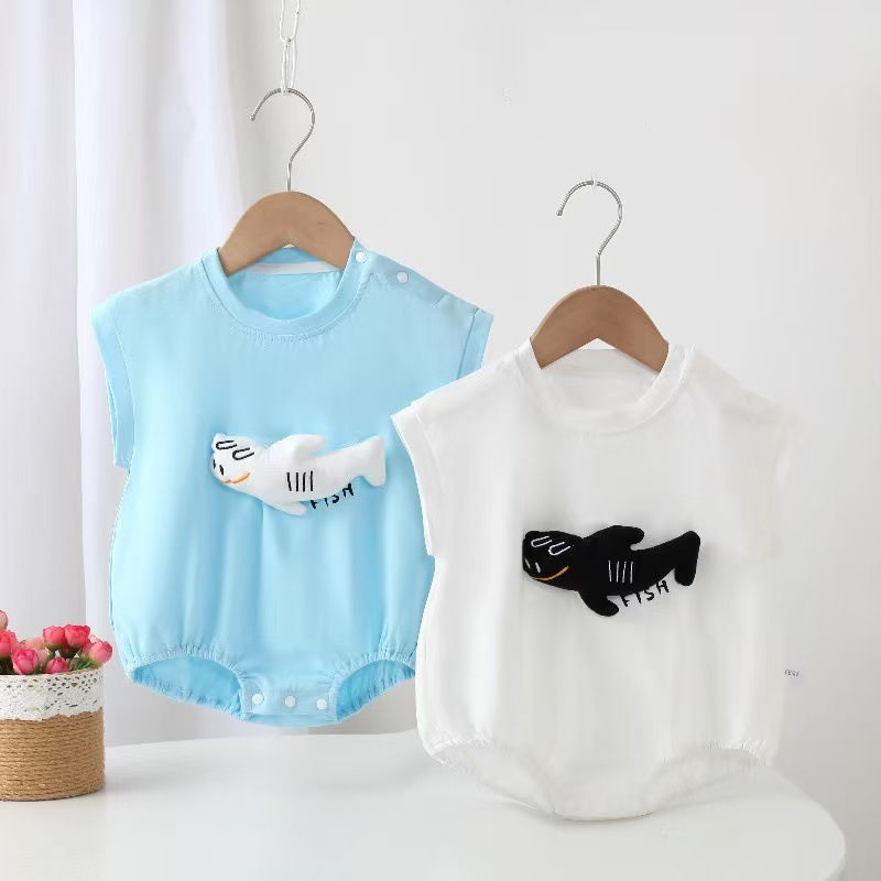 Nuevo estilo bebé mono estilo verano moda estilo occidental bebé color sólido tiburón bolso pedo ropa de bebé verano