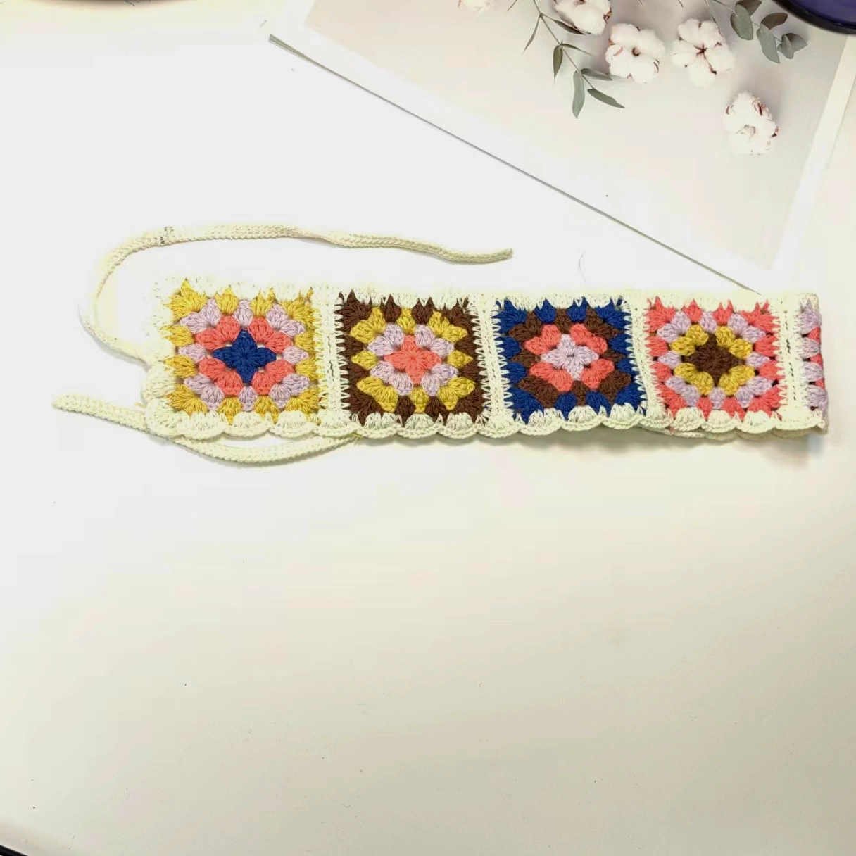 Этническая Crochet повязка на голову, тканое украшение для волос, регулируемая, яркий бохо-стиль