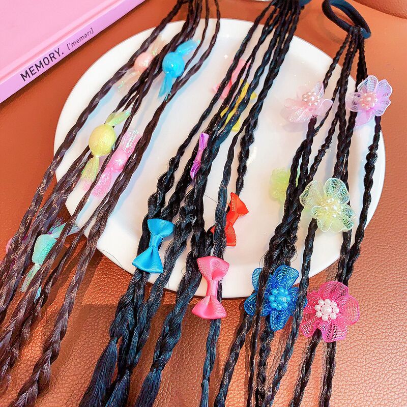 子供用ウィッグ三つ編みヘアバンドベビーリボンヘアアクセサリー女の子韓国スタイルハイポニーテールヘッドバンド少女ヘッドバンド|undefined