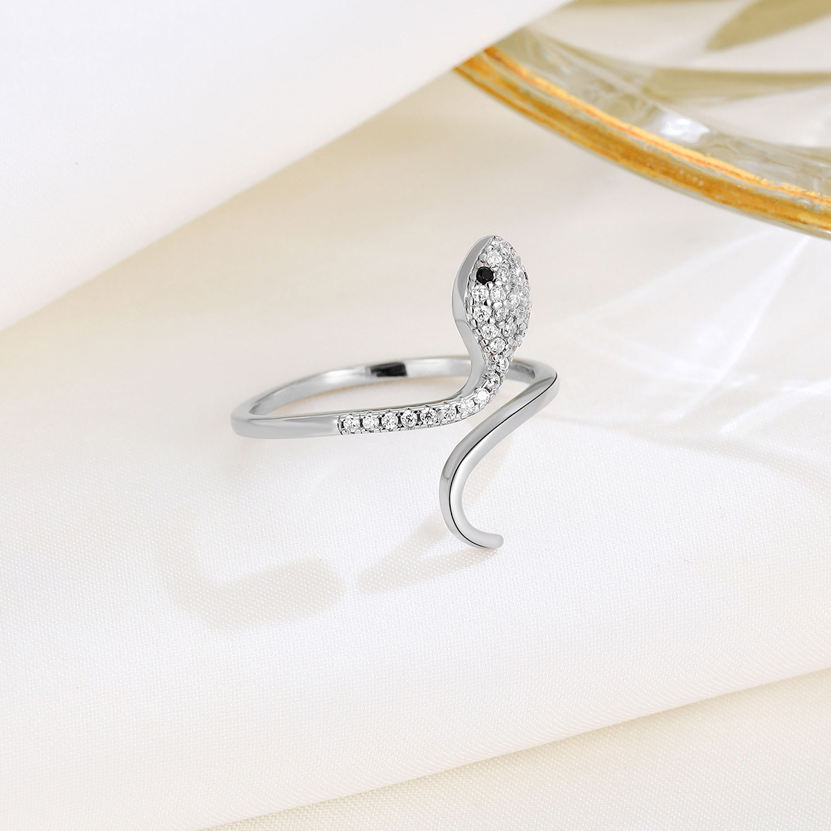 S925 Sterling Silver Diamond Snake Ring Temperament Niche Design Jewelry High-end Snake Open Ring Accessories Female