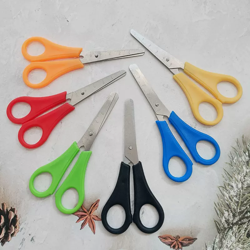 小学生手工剪带刻度学生剪儿童文具办公剪刀圆头安全剪纸剪刀批发