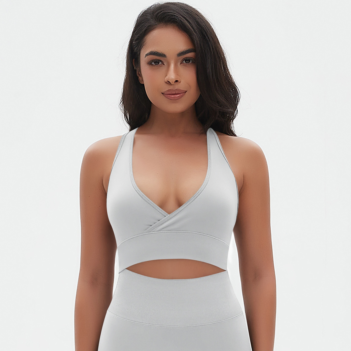 Nuevo cross-border sin costuras de color sólido cruzado sexy ropa interior deportiva para correr ropa de fitness yoga sujetador mujer