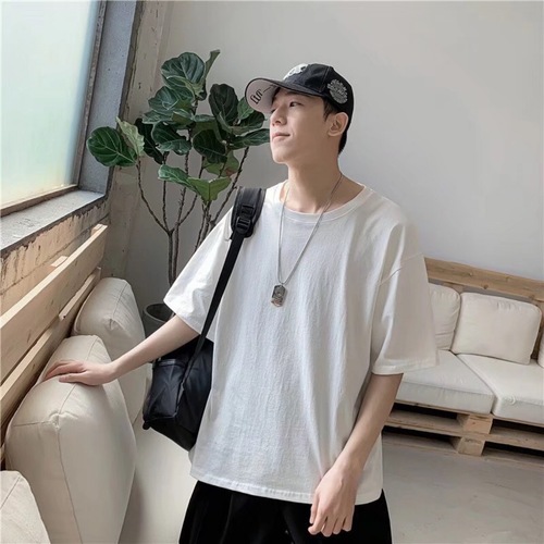 Men's 2025 Short Sleeve T-Shirt, Trendy Brand, Instagram Style, Harajuku Fashion, Loose, Hong Kong Style, Simple and Versatile, Five-Button Cuff