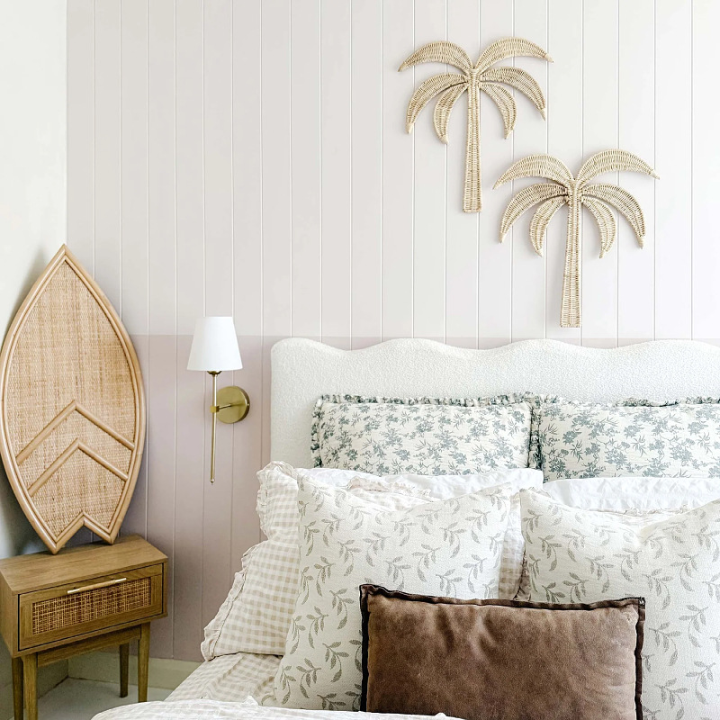 Nórdico de caña de coco modelado colgante de pared tejido a mano modelado colgante de fondo decoración de pared