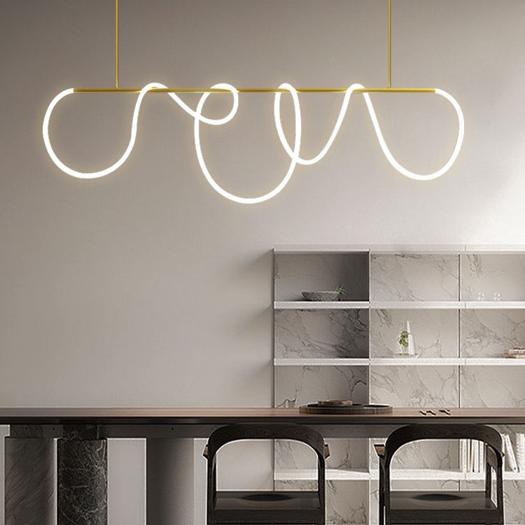 Designer Italian Minimalist Line Dining Room Pendant Lamp, Nordic Minimalist Modern Light Luxury Musical Note Bar Counter Long Desk Lamp
