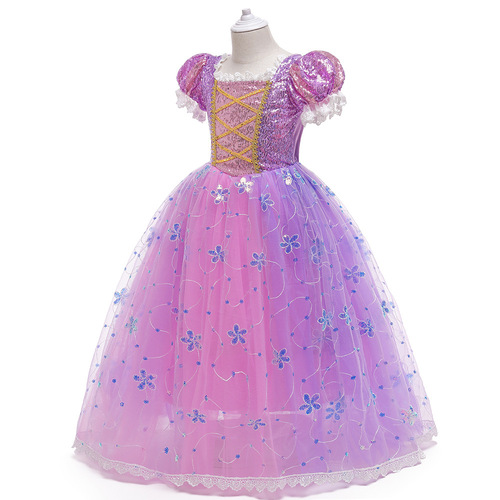 Long Hair Princess Dress Performance Costume Sophia Girl's Dress Cosplay Halloween Party Dress