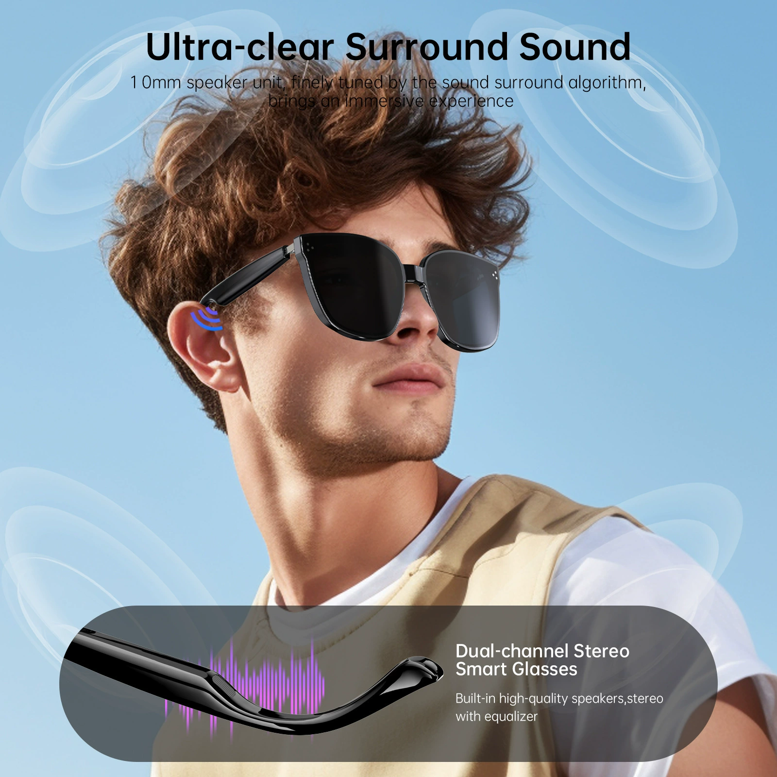 Искусственные умные наушники-очки, Bluetooth
