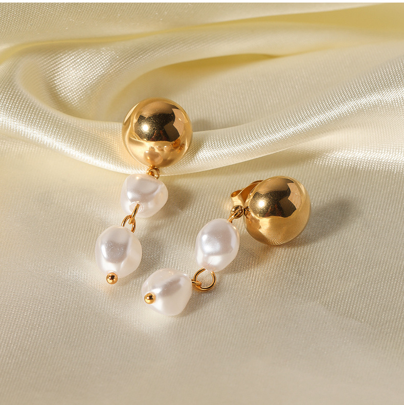 1 Paar Ig-stil Elegant Oval Perle Überzug Rostfreier Stahl 18 Karat Vergoldet Tropfenohrringe display picture 4