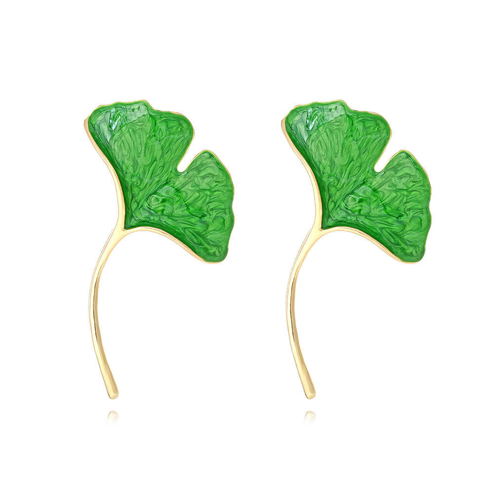 1 Pair Simple Style Ginkgo Leaf Enamel Zinc Alloy Ear Studs display picture 2