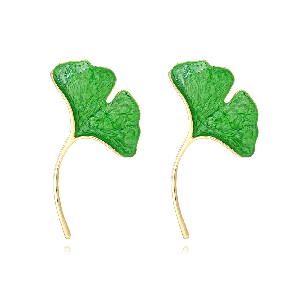 Sliver Ear Needle Material Ear Studs Classification 1 Pair Quantity 1 Pair Simple Style Ginkgo Leaf Enamel Zinc Alloy Ear Studs