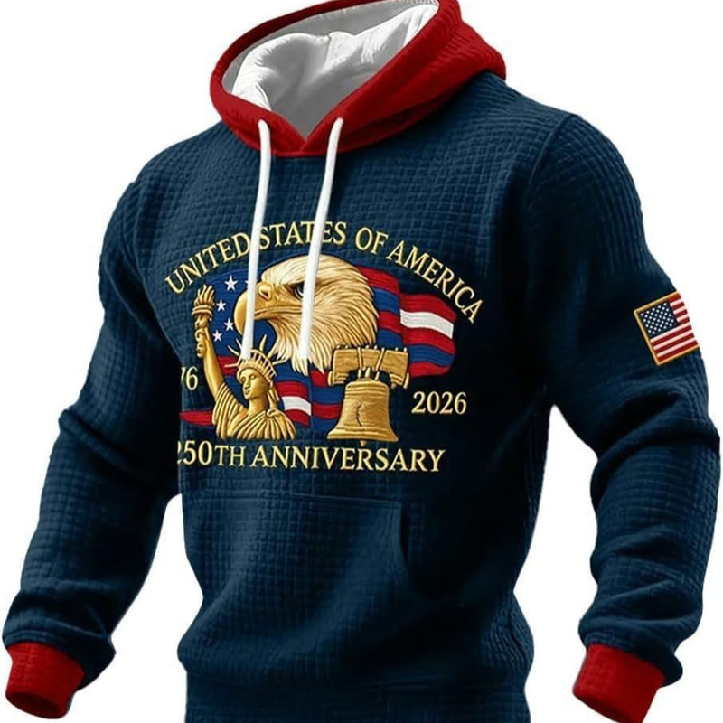 2026 Cross-Border Amazon Men's New Autumn Collection American Celebration Anniversary Print Fashion Trendy Versatile Sweatshirt
