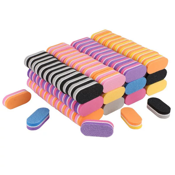 Mini Long Double-Sided Manicure Sponge Rub Small Oval Nail File Colorful High Elastic Sponge Fine Sand Polishing File