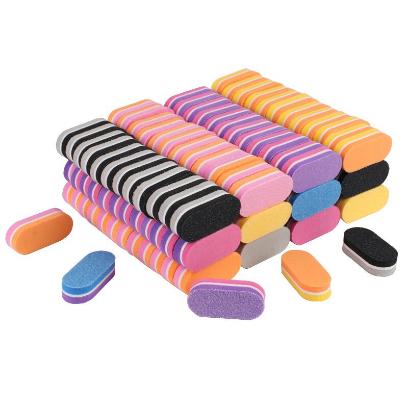 Mini Long Double-Sided Manicure Sponge Rub Small Oval Nail File Colorful High Elastic Sponge Fine Sand Polishing File