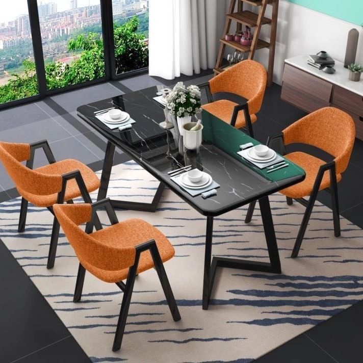 [핫프로모션] 블랙스톤 패턴 테이블 + 오렌지색 천의자 4개