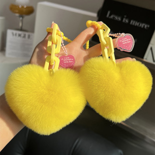 Creative Silicone Real Rex Rabbit Hair Love Chain Keychain Exquisite School Bag Pendant Couple Pendant Car Key Chain