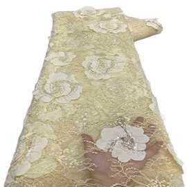 激光绣珠管珠片绣礼服婚纱蕾丝欧美重工珠管亮片刺绣绣花布fabric