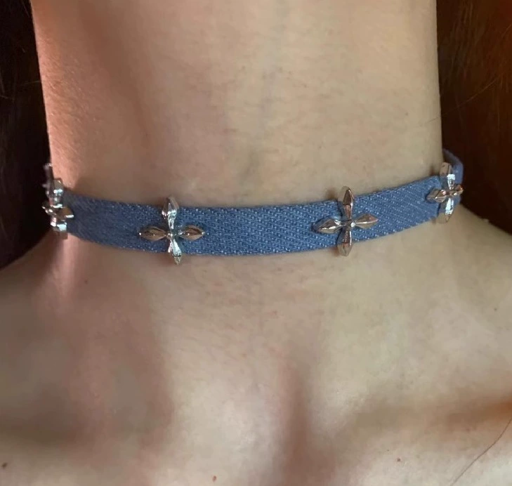 Choker Necklace, Retro Solar Sun Pendant, Universal Denim Style, Adjustable Fit
